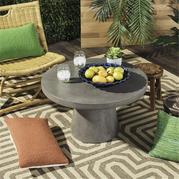 Pemberly Row Round Concrete Coffee Table, 15.75" H x 27.56" W, Dark Gray Finish, Weather-Resistant Indoor/Outdoor Design, Modern Patio or Living Room Table, Durable Concrete and Acrylic Construction