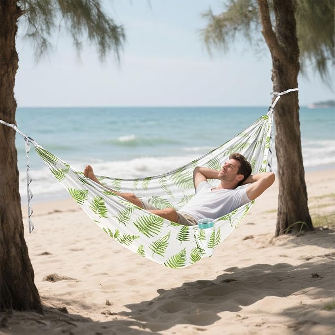 Camping Hammock Outdoor Hammocks for Outside Fern Pteridophyte Beach Trees Portable Lightweight with Pockets Tree Straps Indoor