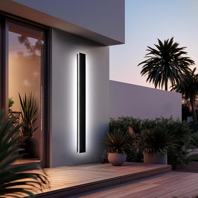 AioTio 70.8in Outdoor Wall Lights, Upgraded 4.72in Wide Black Exterior Light Fixtures Wall Mount, Waterproof Modern Porch Light,Dimmable Long Strip LED Linear Outdoor Sconces Wall Lighting for House