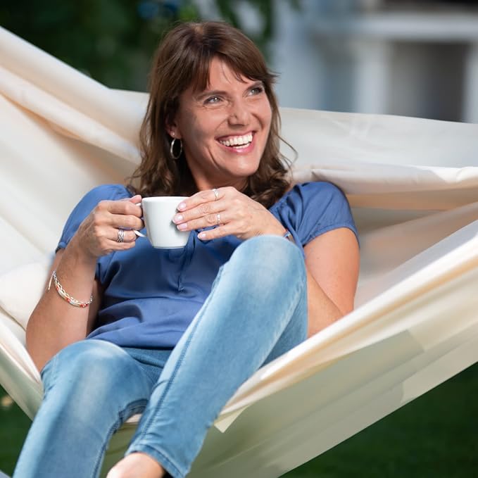 LA SIESTA Brisa Double Outdoor Hammock — Colombian-Made Polypropylene, UV & Weather Resistant, for Backyard & Patio - Vanilla