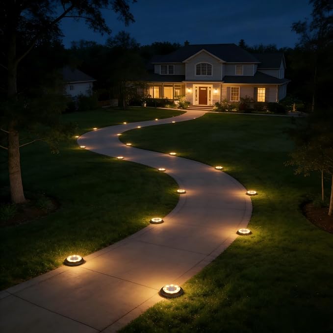 Solar Lights Outdoor Waterproof，Warm White 8 Pack 2-in-1 Ground Lights | Solar Powered Lights Outdoor Solar Disk Light Landscape Light for Deck Step Patio Yard Pathway Walkway Driveway Garden