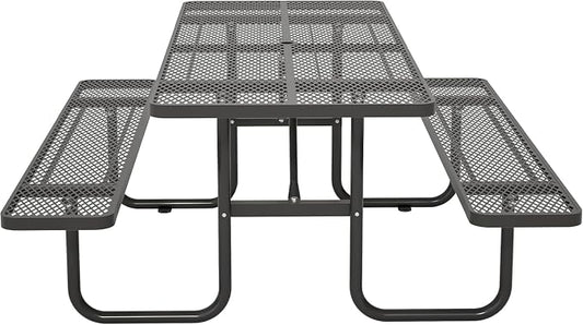 Coated Steel Heavy Duty Picnic Table for Outdoors 2200 lbs Load, Rectangular Camping Table with 1.78" Umbrella Hole, Commercial Picnic Table with Benches, Black