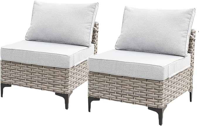 HOOOWOOO 2 Pieces Outdoor Patio Sectional Sets with 2 Armless Middle Chairs,Light Gray