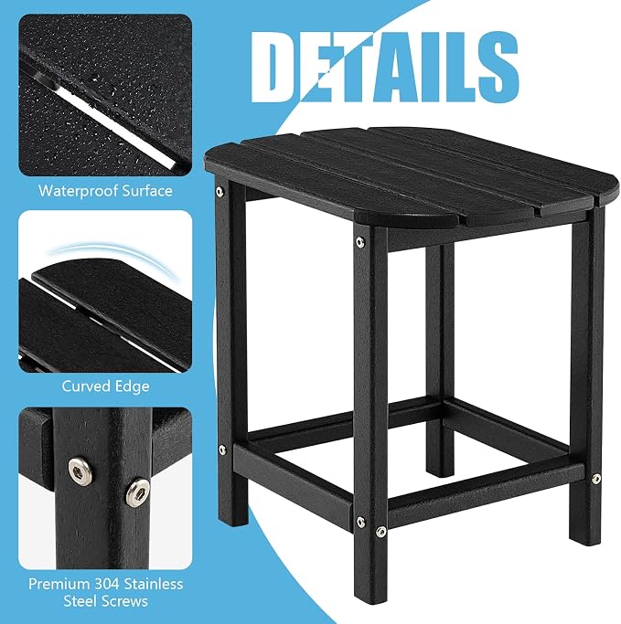 Giantex Side Table Outdoor Small Patio Table 18” Adirondack Table, Weather Resistant End Tables, Outside Square Tea Table for Patio, Backyard, Poolside, Garden, Balcony (2, Black)