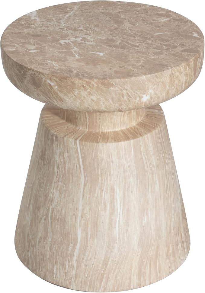 15" Outdoor Indoor Travertine Round Side End Table,Gold