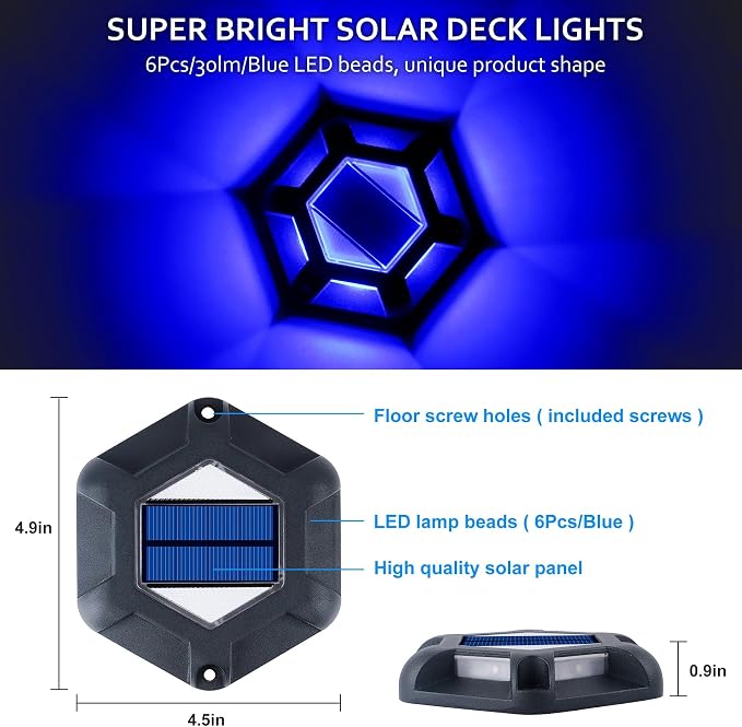 Solar Dock Lights Driveway Deck Lights - 16 Packs Waterproof 1200mAh Outdoor LED Aluminum Dock Lighting Warning Step Light for Driveway Sidewalk Garden Pathway Yard (Blue)