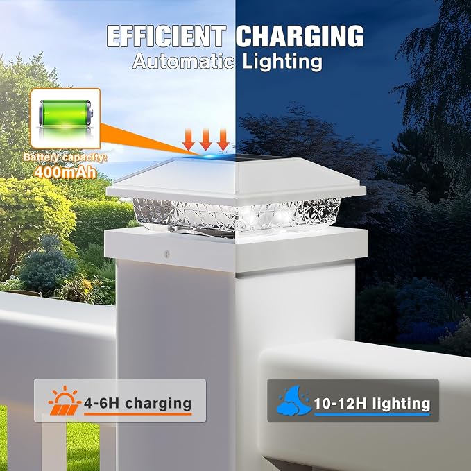 Solar Post Cap Lights,4x4 Post Solar Lights Cool White,White 8 Pack | Fence Post Solar Lights for 4x4 Post Caps Wood Vinyl &5x5 Vinyl Post,IP64 Waterproof Solar Post Lights Outdoor for Deck