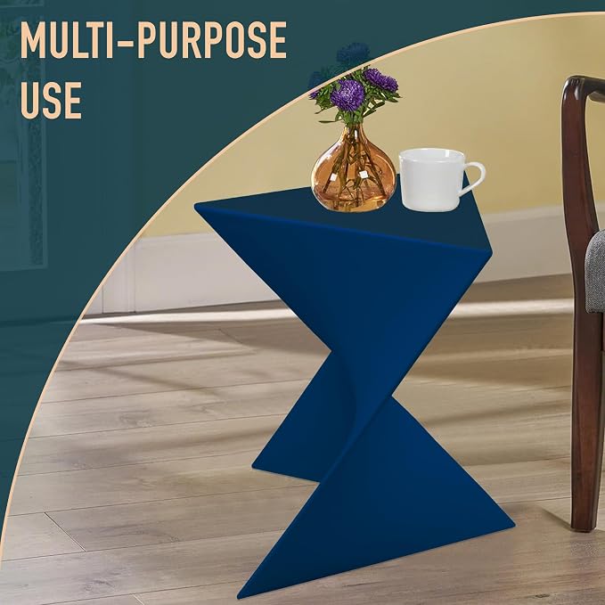 LeisureMod 15.75" Triangular Side Table, Stackable Plastic Accent End Table for Indoor & Outdoor Use, Weather-Resistant Modern Patio & Living Room Table, Set of 2, Navy Blue
