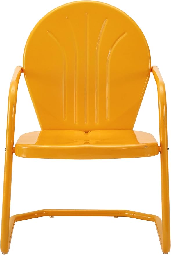 Crosley Furniture Griffith 5-Piece Outdoor Dining Set for 4, Retro Metal Round Patio Table and Chairs, White and Tangerine