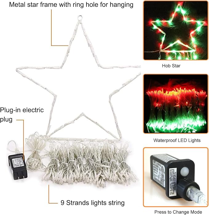 (New) Outdoor Christmas Decorations, 320 LED Hanging Twinkle Fairy String Lights Outside Tree Decoration Lights for Christmas, Yard, Garden, New Year, Wedding, Party (Red&Green)