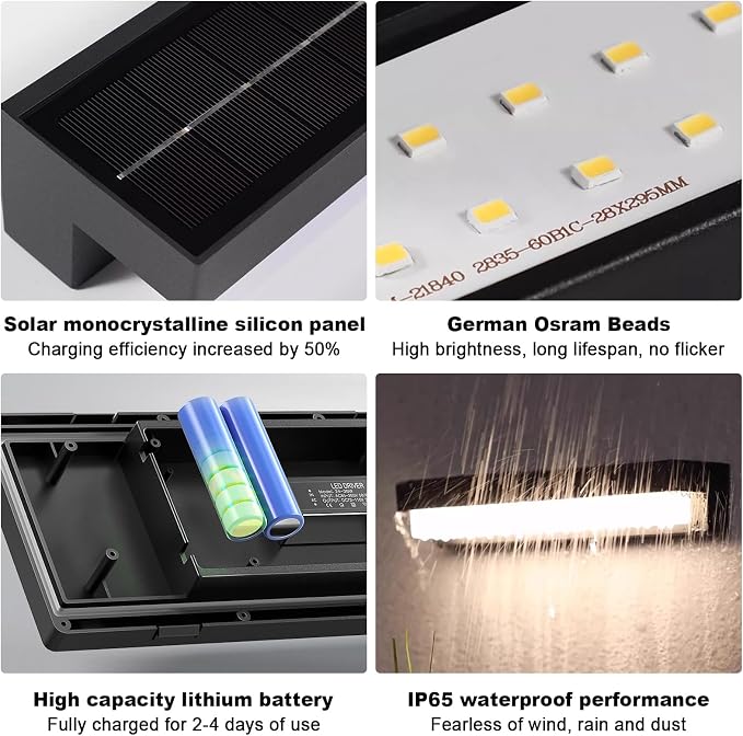 Boajuna Outdoor Solar Wall lamp, Dusk to Dawn Motion Sensor Lantern with 3 Lighting Modes, Wireless Exterior Solar Porch Lights Wall Mount Patio Fence Outdoor Light Fixture