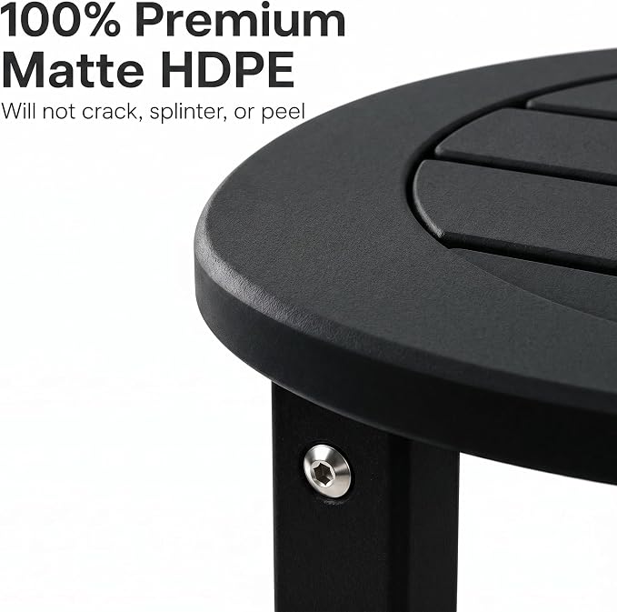GDFStudio HDPE Outdoor Side Table, Small Patio End Table, All-Weather Round Accent Table for Porch Balcony Deck Poolside, Black