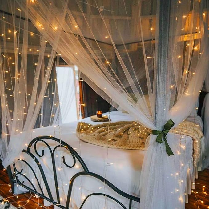echosari 9.8ft×9.8ft Curtain Lights Battery Operated with Remote Warm White | 300 LED Hanging Light Timer Fairy Curtain Lights for Bedroom Patio Wedding Backdrop Party Decór