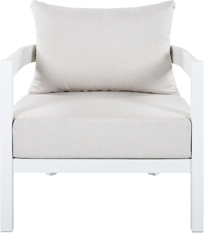 Merax 27.6" Outdoor Curved Patio Accent Chair with All-Weather Coushions, Aluminum Frame Single Lounge for Chair Porch, Lawn, Backyard, Balcony White