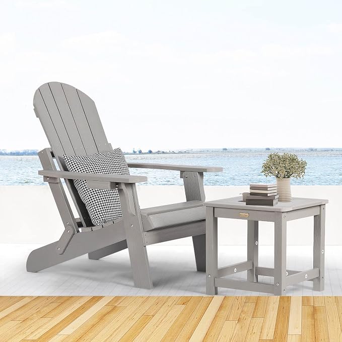 Outdoor Side Table, HIPS Plastic Composite Adirondack Patio Table, Weather Resistant End Tables for Outside, Indoor, Patio, Garden, Pool, Porch, Backyard, Lawn, Deck - Grey