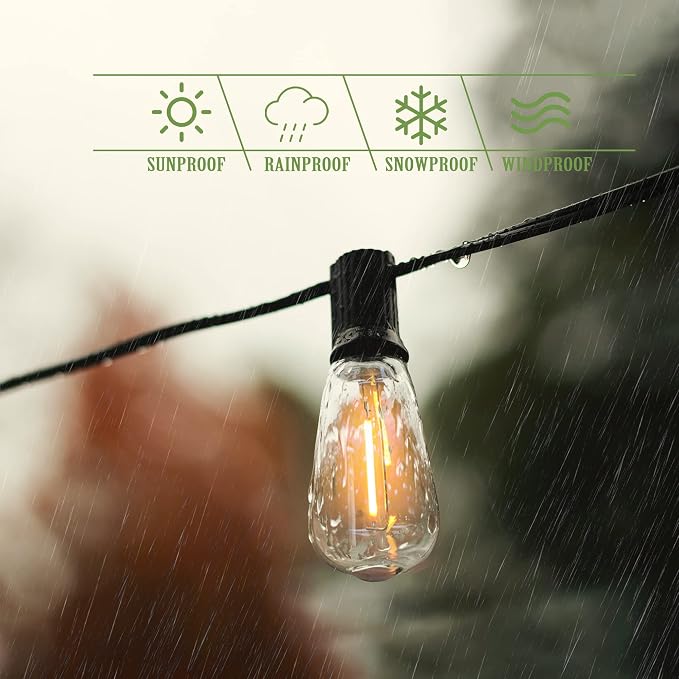 Outdoor String Lights Waterproof 200FT Outside Lighting for Patio Backyard | 2-Pack x 100FT Connectable Outdoor Lights,102 Shatteproof Dimmable Edison Bulbs for Porch Bistro Garden Gazebo Balcony Cafe