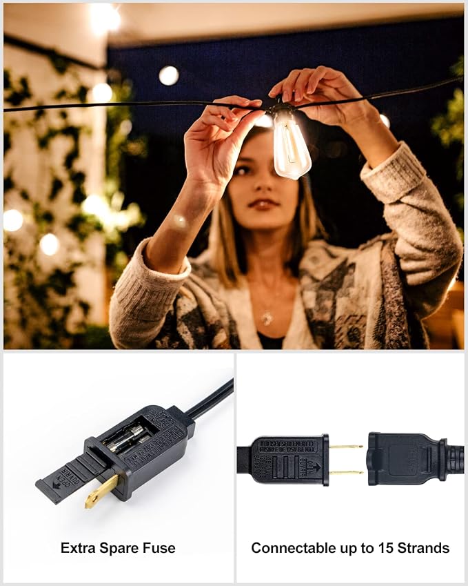 Lightdot 200FT Outdoor String Lights, LED Bistro String Lights with Shatterproof ST38 Vintage Bulbs, 2200K Dimmable, Waterproof Hanging Lights for Porch, Deck, Garden, Backyard, Balcony - ETL Listed