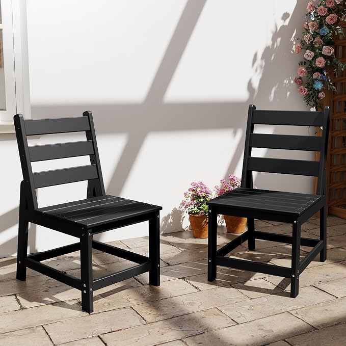 GREENVINES Patio-Chair | Outdoor Dining Chairs Set of 2 | HDPE Plastic | Armless |All Weather | for Backyard Deck Poolside Garden | Black