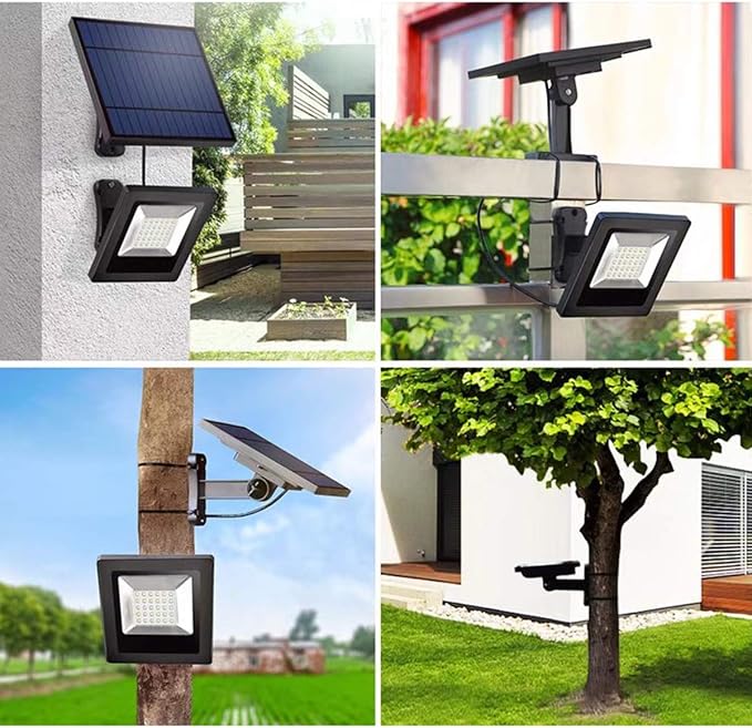 Solar Powered Lights Outdoor, Bright White Light IP65 Waterproof Auto Dusk to Dawn 350° Adjustable Solar Security Flood Lights for Barn, Garden, Garage, Pathway, Yard, Patio, Lawn, Balcony