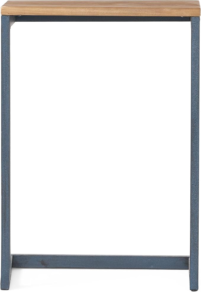 Christopher Knight Home Kora Outdoor Firwood C-Shaped Accent Table, Antique / Black With Blue