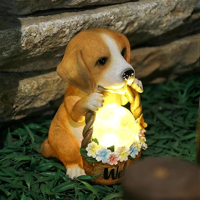 Fairy Garden Statues,Fairies Garden House with Solar Powerd Night Light,Yard Decorations Outdoor Fairy Yard Accessories Decor for Outside (Dog)
