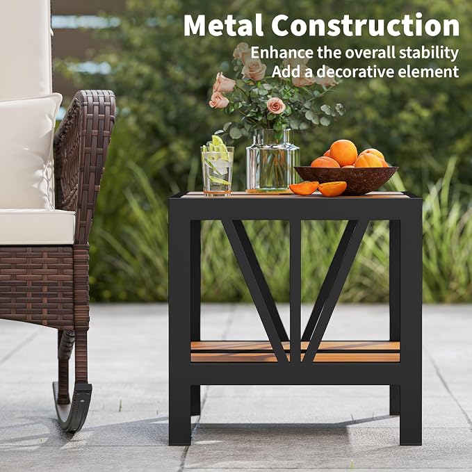 Tangkula Outdoor Side Table with 1.57” Umbrella Hole, 2-Tier Patio Metal End Table with Storage Shelf, Small Bistro Coffee Table for Porch, Balcony, Garden and Backyard (1)