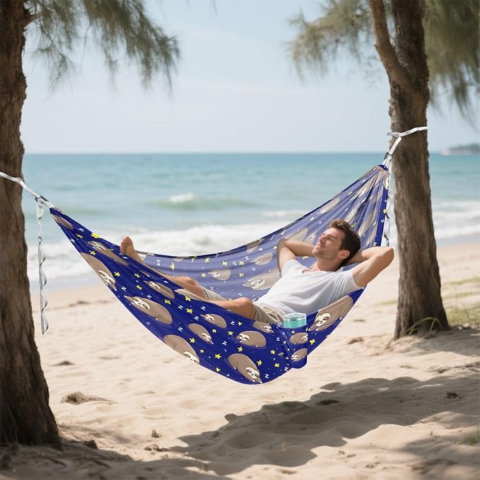 Camping Hammock Outdoor Hammocks for Outside Sloth Star Beach Trees Portable Lightweight with Pockets Tree Straps Indoor