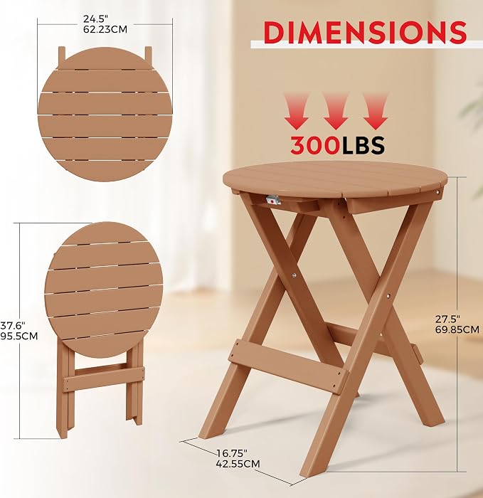 Costaelm Outdoor Bistro Table, Patio Round Portable Folding Bar Height Table Tall Balcony Pub Small High Top for Front Porch Deck, Backyard, Garden, Teak