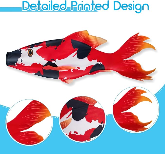 Boao Realistic Fish Windsock Red Fish Windsock Red Koi Fish Outdoor Decor Windsock Flag Hanging Decor for Wall Tree Front Patio Lawn Garden, Party and Festival Decoration, 46 Inches (1 Piece)
