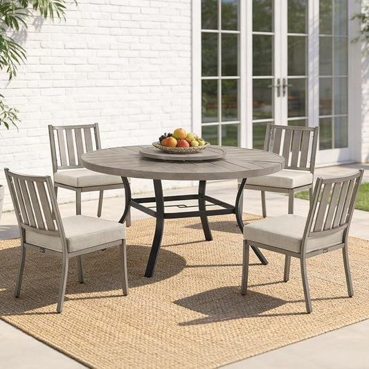 PEAK HOME FURNISHINGS Outdoor Aluminum Dining Set, 60" Round Dining Table with 4 Dining Chairs