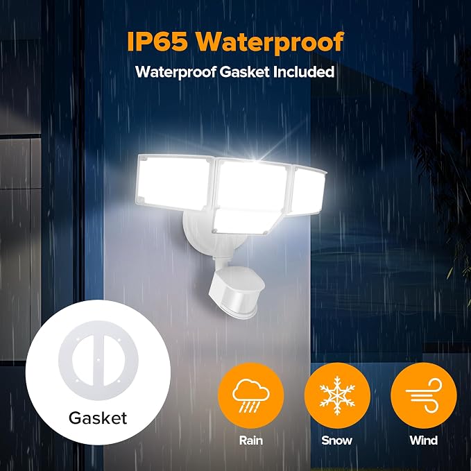 LUTEC 80W 9000LM LED Security Light Hardwire Motion Sensor Outdoor Lights, 4 Head LED Flood Lights Outdoor 5000K Daylight, IP65 Waterproof, Motion Detected Lights for Outside, Garage, Yard (White)
