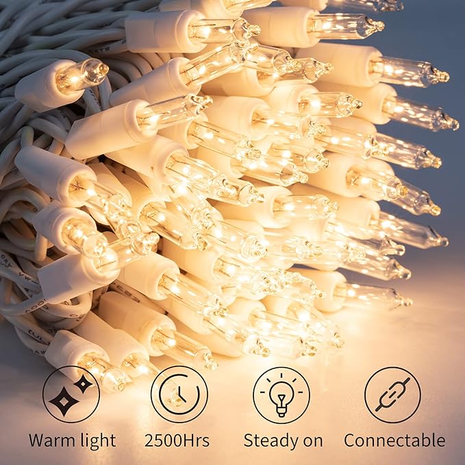 2 Pack 50 Count 10FT Christmas String Lights Clear Warm White Mini Lights | Plug Powered Waterproof for Indoor and Outdoor Use, for Christmas Tree Party, Wedding Holiday Patio Xmas Decorations