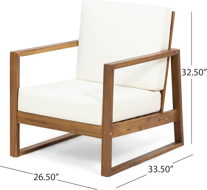 Christopher Knight Home Belgian Patio Furniture Set with Fire Pit Table and Tank Holder, Outdoor Conversation Set with Fire Table, Acacia Wood Lounge Chair Outdoor Set of 4, Teak+Cream+Dark Grey