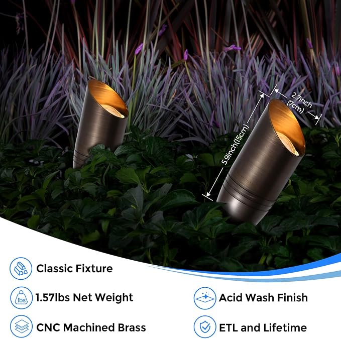 Solid Brass Outdoor Landscape Spotlight, 12V LED Low Voltage Spot Light for Garden and Yard Uplighting, Classic Bronze Heavy Duty Accent Lighting Fixture with 2700K MR16 Bulb, Single