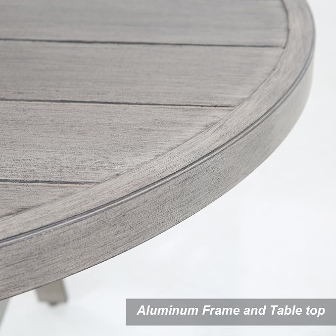 Ulax furniture Oval Outdoor Patio Dining Table - Weather-Resistant Steel Frame & Wood-GrainTabletop with Umbrella Hole - for Garden, Backyard, Patio Use (Table x 1)