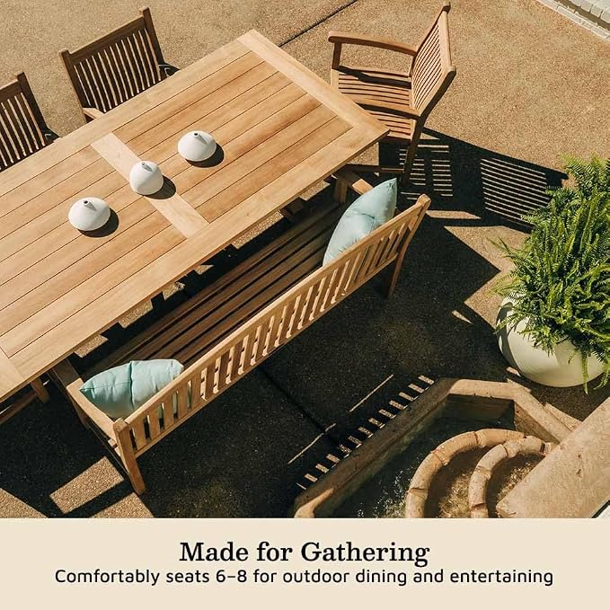 TITAN GREAT OUTDOORS Ash & Ember Savannah Grade A Teak 92.5" Farmhouse Dining Table, Weather Resistant Wood for Garden, Backyard, Patio Indoor Outdoor Patio Furniture, Solid Brass Hardware