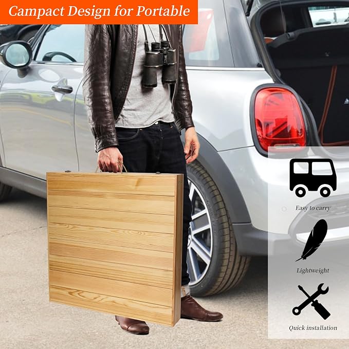 Foldable Boho Wooden Picnic Table, No Assembly Required 60" x 30" Portable Outdoor Indoor Low Picnic Table for Floor Camping, Seating, Beach, Backyard, BBQ, Seats 6–8 People