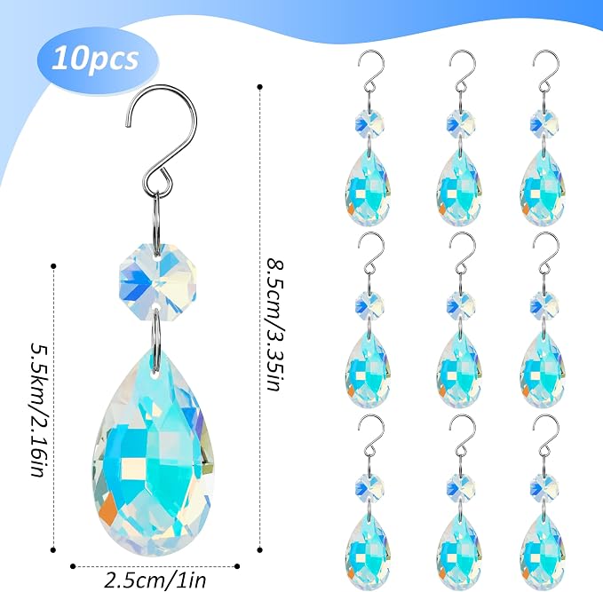 10pcs Crystal Sun Catcher 38mm Clear Teardrops Chandelier Parts Decor | Crystal Sun Catcher, 38mm Hanging Crystal, Chandelier Parts, Prism Pendants with Hook, Crystal Christmas Ornaments Home Decor