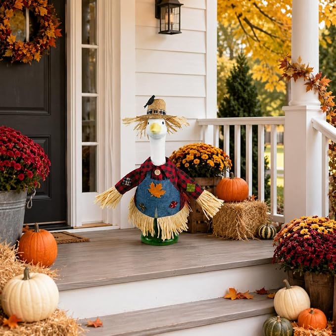 STONESTAR Scarecrow Porch Goose Outfits, Fall Thanksgiving Lawn Goose Statue Scarecrow Costume for 23" Lawn Geese, Autumn Halloween Goose Clothes for Outdoor Garden Patio Yard Decor