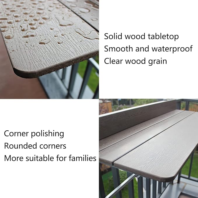 Outdoor Balcony Bar Railing Hanging Table,Multifunctional Leisure Table,Wall-Mounted Railing Bar Side Tables,Folding Wall Desk Hanging Adjustable Deck Coffee Patio Garden Dining Room Furniture Table