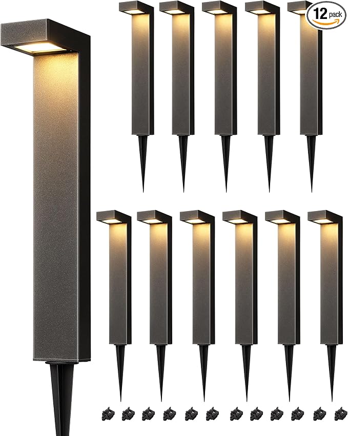EDISHINE Low Voltage Pathway Light Wired, Outdoor Landscape Lighting 12pack | 3000K 3.2W 50,000Hrs, 12V, Modern Design, Cast-Aluminum, Waterproof for Walkway Garden