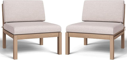 Outdoor Patio Chairs Set of 2, HIPS Modular Sectional Seatings & Thick Cushions– Side Interlock Easy to Connect, Weatherproof Patio Furniture Set for Backyard, Deck, Poolside (Teak)