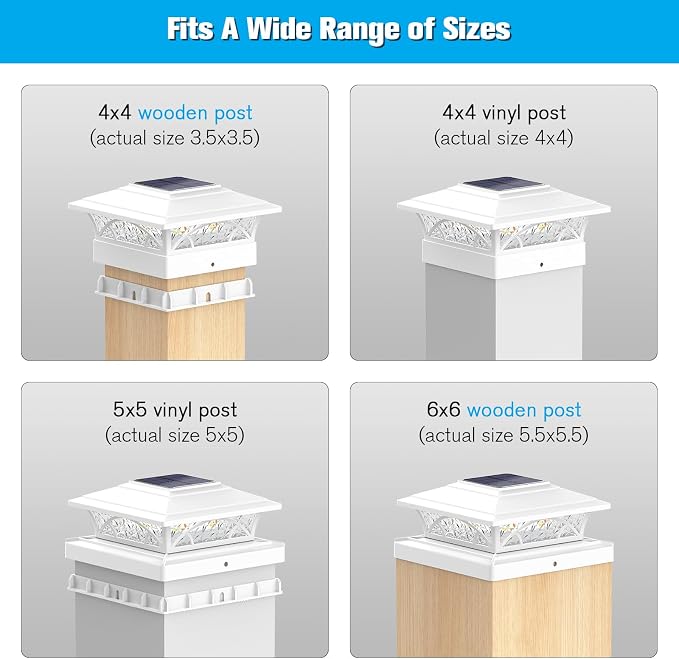 JOFIOS Solar Post Cap Lights Outdoor 12 Pack, White Deck Fence Post Lights Solar Powered with 16 LEDs 2 Lighting Modes, 4x4/5x5/6x6 Waterproof for Garden Patio Porch Backyard