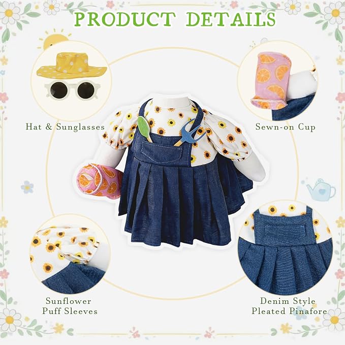 Gardener Summer Porch Goose Outfits for 23 Inch Porch Goose | Garden Porch Goose Clothes with Hat & Sunglasses