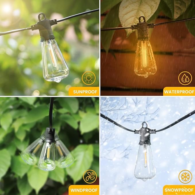 Zuske Outdoor String Lights Waterproof, 300FT Patio Lights with 146 Shatterproof ST38 Globe Bulbs(6 Spare), Connectable Dimmable LED Hanging String Lights for Outside Backyard Porch Balcony(150FT x 2)
