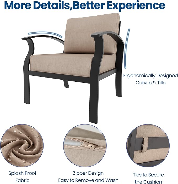 Aluminum Outdoor Patio Furniture Set,5 Seats Patio Conversation Sets with Rectangular Coffee Table,Metal Patio Sectional Furniture Set with 5.1" Thickened Cushions,Sand