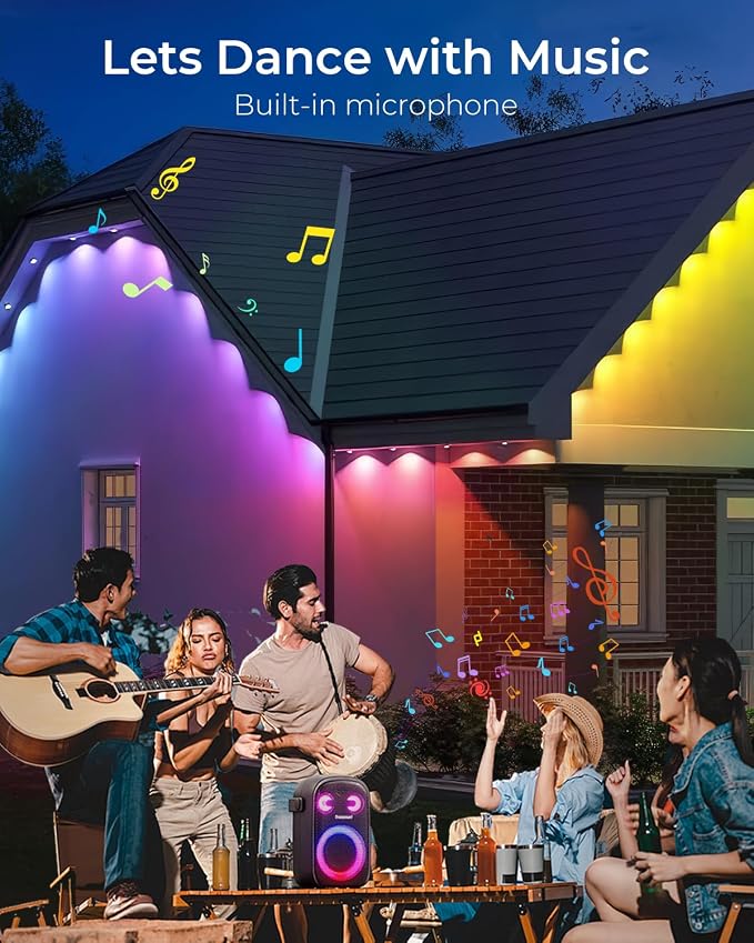 CINOTON Permanent Outdoor Lights 200ft, Smart RGBW+IC Eaves Lights with 120LEDs, IP67 Waterproof, 111 Scene Modes for Daily and Festival, Halloween Christmas Holiday Decor, APP/Voice/Remote Control