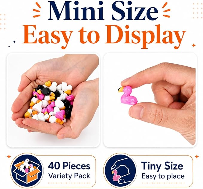 40Pcs Mini Resin Birds Figurines, Tiny Flamingos Toucan Goose Pelican Figures Variety Pack, Small Animal Figurines in Bulk for Crafts Pond Micro Landscaping Garden Decor Desk Display