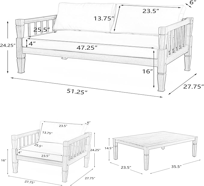 KLMM 4-Piece Patio Furniture Set,Outdoor Furniture with Coffee Table,Patio Conversation Set,Deep Seating with Thick Cushion,for Backyard Porch Balcony (Teak Finish-PF)