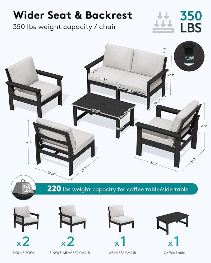 SERWALL HDPE Outdoor Patio Furniture Set with Coffee Table